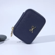 China dark blue pu leather jewelry packaging case zipper jewelry case packaging box square jewelry case manufacturer
