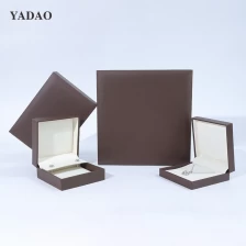 China dark brown classic elegant pu leather diamond earrings stud necklace pendant gift packaging any sizes box manufacturer