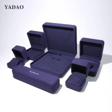 China Navy blue microfiber high end luxurious diamond ring pendant jewelry packaging box set multifunctional design manufacturer
