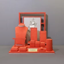 China customize orange suede jewelry displays window jewelry display set ring earring stands manufacturer