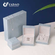 China Sky Blue Velvet Jewelry Box Collection Customizable Luxury Packaging manufacturer