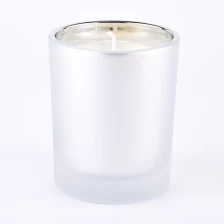 China frosted white glass candle jar with metallic silver inside 8 oz manufacturer