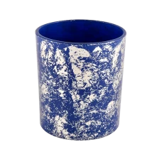 China Decorative white printing dust and blue candle vessels bulk suppliers manufacturer
