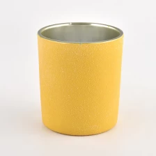 China yellow sandy finish glass candle holder with metallic silver inside manufacturer