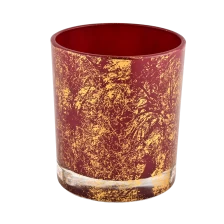 China Gold printing dust and red glass jar candle vessel for gift in bulk manufacturer
