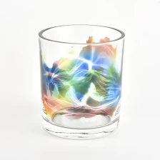 China clear glass candle vessel with beautiful painting manufacturer