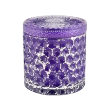 China Empty purple Candle Vessels with lids Glass Container Wholesale manufacturer