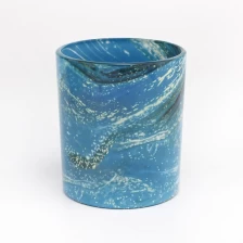 China Empty unique glass candle jar 300ml blue color manufacturer