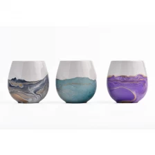China Oval Shape Ceramic Candle Votive Jars with marble finish manufacturer
