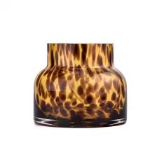 China 18oz mouth blowing glass candle holders with Leopard print manufacturer