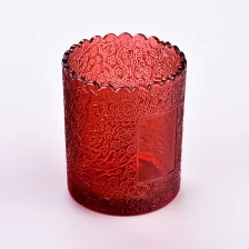 China Luxury Red Glass Candle Jars with embossed patterns for Christmas manufacturer