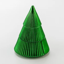 China Green Electroplated metal finished Tree Jars Glass base with lids for candle filling manufacturer