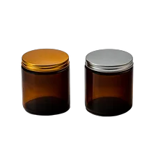China amber glass candle jars with metal lid for 14oz candle filling manufacturer
