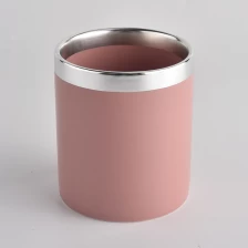 China ceramic candle container with shiny silver rim, ceramic candle holder customized manufacturer