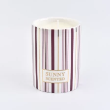 China cylinder ceramic candle jar with stripes, decorative ceramic candle holder manufacturer
