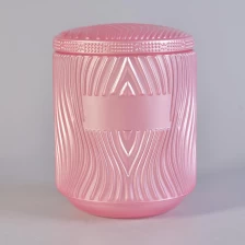 China large glass candle jar with glass lid, pink glass jar for candle making manufacturer