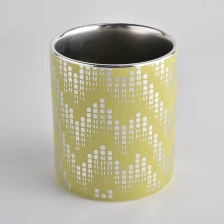 China yellow ceramic candle container with silver patterns, customized ceramic candle holders manufacturer