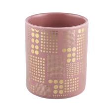China 8oz 10oz China eco-friendly cylinder pink printed candle ceramic holder manufacturer