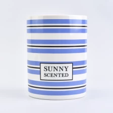 China cylinder ceramic vessel with stripes, modern designed ceramic candle holders manufacturer