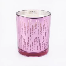 China custom empty candle container, pink 12 oz glass candle jar with patterns manufacturer