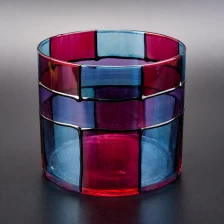 China Cylinder glass vessel with hand painting, colorful glass candle jars manufacturer