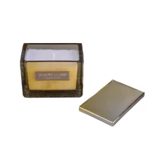 China Sunny Glassware Luxury square gold glass candle jar with golden lid manufacturer