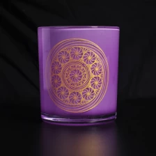 China purple glass vessel with gold decal, candle container glass manufacturer