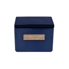 China 10oz 20oz Sunny luxury empty dark blue scented square glass candle vessels with lids manufacturer