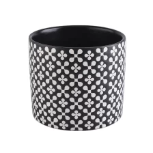 China matte black ceramic jars with debossed designs for candle manufacturer