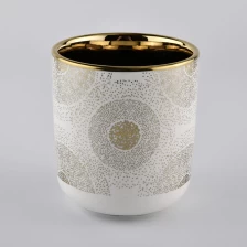 China ceramic candle holder with shiny gold pattern, gold inside ceramic candle jar manufacturer