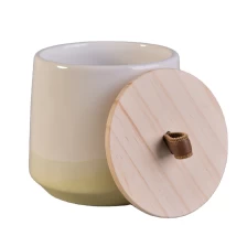 China 10oz 20oz Bulk color glazed large candle ceramic holders with wood lid manufacturer
