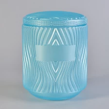 China sky blue glass candle holder with lid, unique designed glass candle vessels manufacturer