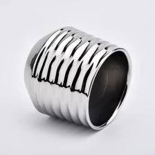 China Silver plating round ceramic candle jars stripe candle holder home decor manufacturer