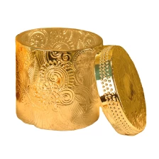 China Hot sales custom golden Glass candle jar with glass lids manufacturer