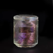 China translucent glass candle jar with glass lid, iridescent glass candle holder manufacturer