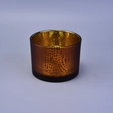China empty glass candle vessels, frosted outside electroplated inside glass candle holder manufacturer