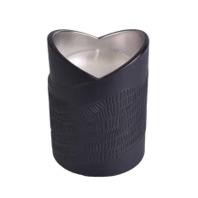 China heart shape glass candle holder, electroplated black candle jar new design manufacturer