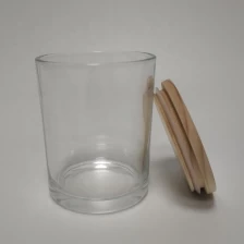 China glass candle jar with wooden lid, cylinder 12 oz glass container for candle making manufacturer