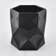 China 6oz hexagonal luxury black glass candle jars with geo cut design manufacturer