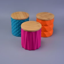 China 1030ml Solid Neon Colored Ceramic Candle Holder with Bamboo Lids Wholesales manufacturer