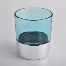 China blue translucent glass vessel with silver shiny covering, unique glass candle jars manufacturer