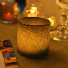 China 17oz White with Yellow Rim Glass Candle Holder Home Decor manufacturer