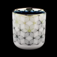 China glossy white ceramic candle jars with silver printing manufacturer