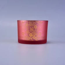 China frosted red outside glass candle holder with gold inside, decorative glass candle vessel manufacturer