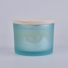 China 14 oz frosted blue glass jar with laser pattern, fancy glass candle holders manufacturer