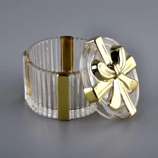 China gold colored glass empty container with  glass lid,  gift box shaped glass jar manufacturer