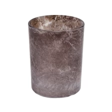 China amber color marble finished glass candle jars wholesale manufacturer