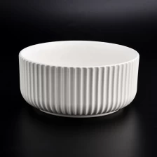 China matte white glazed ceramic candle jars with stripe designs manufacturer