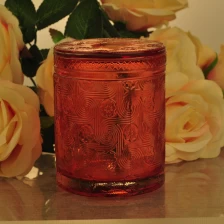 China Sunny design luxury embossed Glass candle holder with glass lids manufacturer
