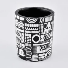 China black cement candle jar with white debossed patterns, empty candle holders manufacturer